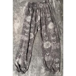 Lotus & Luna Grey Floral/Moon Harem Pants Womens Small